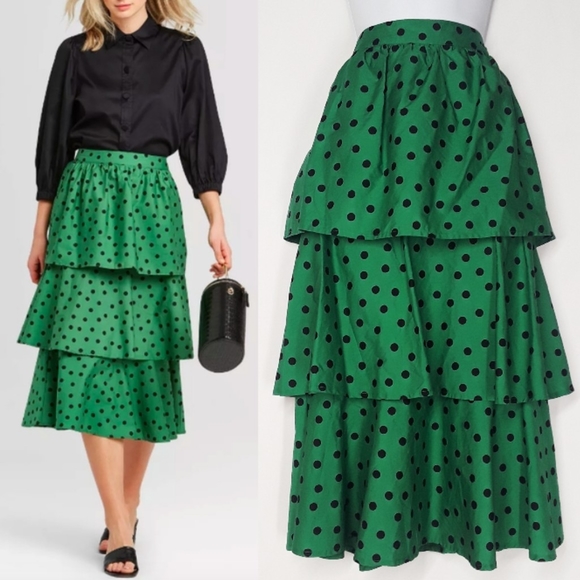 Who What Wear Dresses & Skirts - Who What Wear Green Polka Dot Ruffle Skirt 2 NWT
